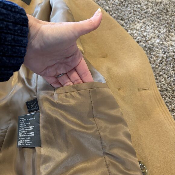 Kenneth Cole Reaction Pea Coat 2P Camel Tan Wool Pockets - Picture 7 of 13